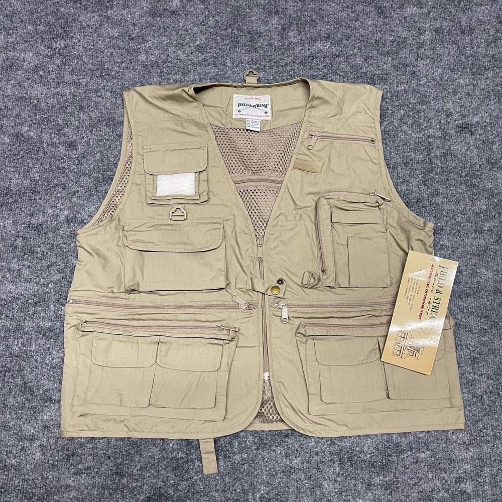 Field & Stream Fishing Vest Men Large Tan Khaki Authentic Outdoor 24 Pockets NEW